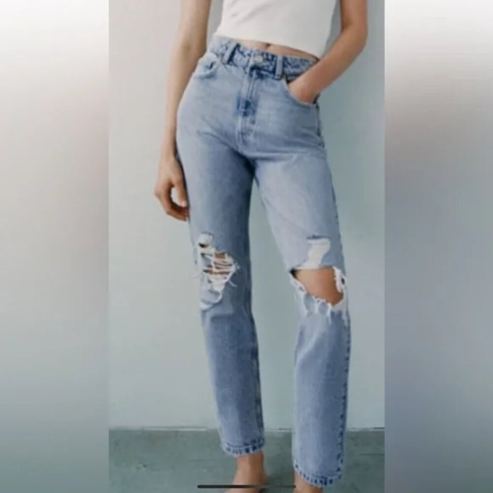 ZARA ripped mom fit jeans